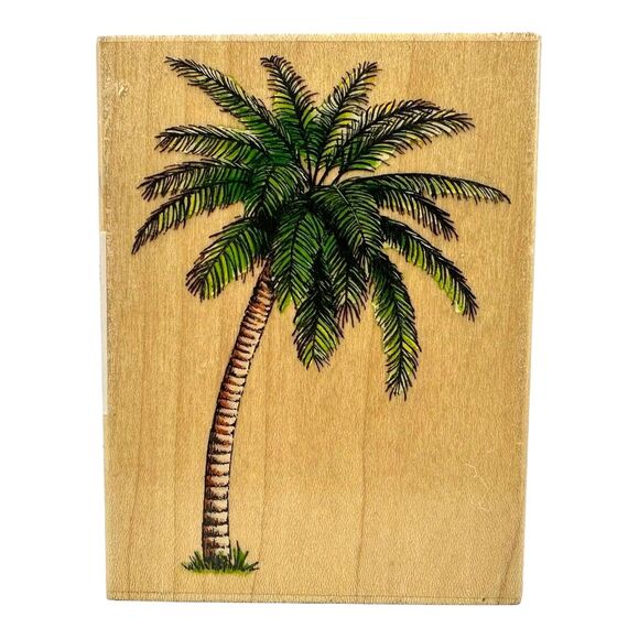 All Night Media Wood Mounted Rubber Stamp Palm Tree Tropical #623J 4” x 3” Used - Picture 1 of 6